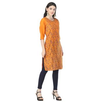 Orange printed cotton kurtas-and-kurtis 4