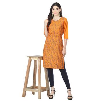 Orange printed cotton kurtas-and-kurtis 5
