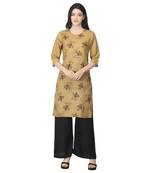 Beige printed cotton kurtas-and-kurtis