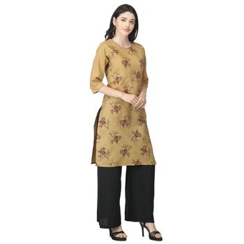 Beige printed cotton kurtas-and-kurtis 4