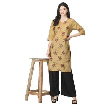 Beige printed cotton kurtas-and-kurtis 5