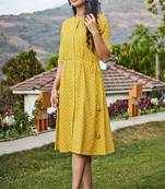 Janasya Mustard embroidered cotton ethnic kurtis