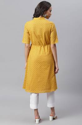 Janasya Mustard embroidered cotton ethnic kurtis 5