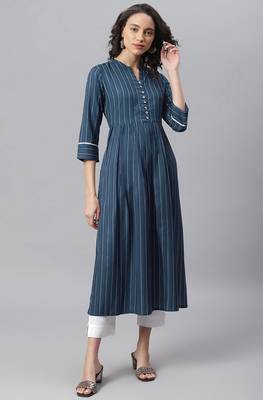 Janasya Blue woven rayon ethnic-kurtis 1