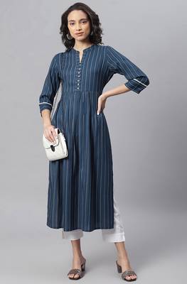 Janasya Blue woven rayon ethnic-kurtis 3