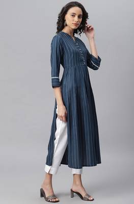 Janasya Blue woven rayon ethnic-kurtis 4