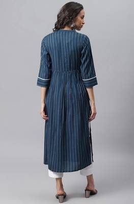 Janasya Blue woven rayon ethnic-kurtis 5