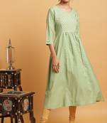 Janasya Light green printed crepe ethnic kurtis