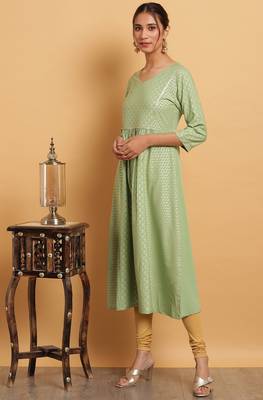 Janasya Light green printed crepe ethnic kurtis 2