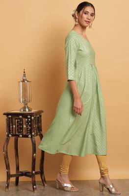 Janasya Light green printed crepe ethnic kurtis 3