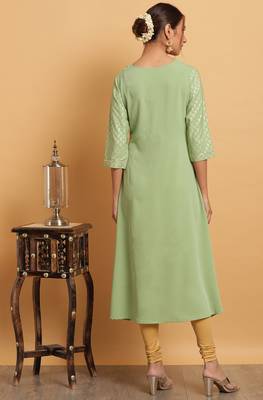 Janasya Light green printed crepe ethnic kurtis 4