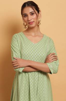 Janasya Light green printed crepe ethnic kurtis 5