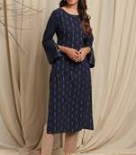 Janasya Navy blue printed crepe ethnic kurtis