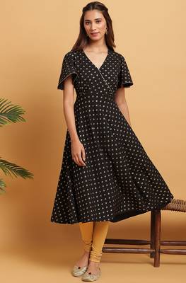 Janasya Black printed crepe ethnic kurtis 1