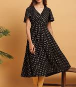 Janasya Black printed crepe ethnic kurtis