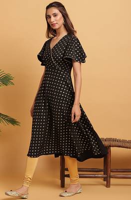 Janasya Black printed crepe ethnic kurtis 2