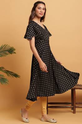 Janasya Black printed crepe ethnic kurtis 3