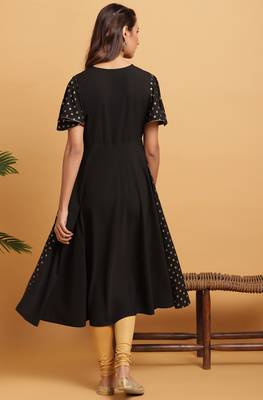 Janasya Black printed crepe ethnic kurtis 4