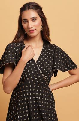 Janasya Black printed crepe ethnic kurtis 5