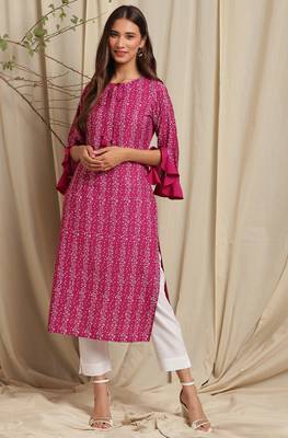 Janasya Magenta printed crepe ethnic kurtis 1