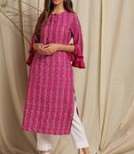 Janasya Magenta printed crepe ethnic kurtis