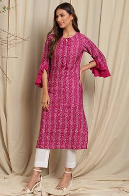 Janasya Magenta printed crepe ethnic kurtis 2