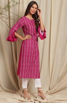 Janasya Magenta printed crepe ethnic kurtis 3