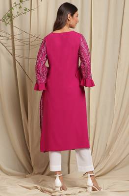 Janasya Magenta printed crepe ethnic kurtis 4