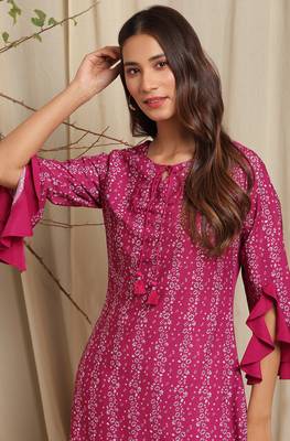 Janasya Magenta printed crepe ethnic kurtis 5
