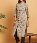 Beige printed cotton ethnic kurtis