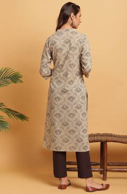 Beige printed cotton ethnic kurtis 4