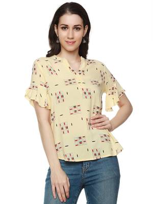 Yellow printed cotton party-tops 1