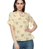 Yellow printed cotton party-tops