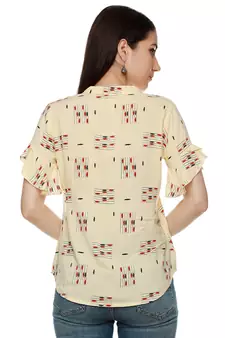 Yellow printed cotton party-tops