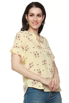 Yellow printed cotton party-tops