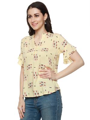 Yellow printed cotton party-tops 4