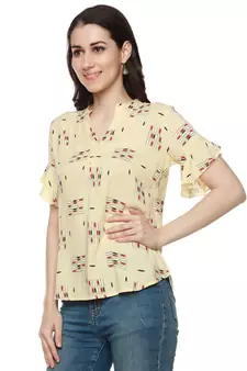 Yellow printed cotton party-tops