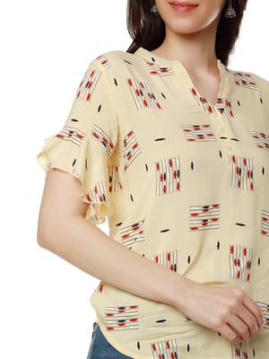 Yellow printed cotton party-tops 5