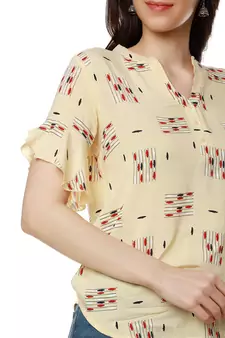 Yellow printed cotton party-tops