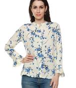 Blue printed viscose rayon party-tops