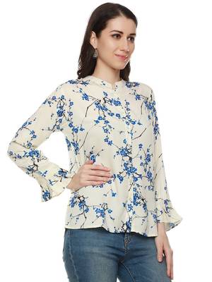 Blue printed viscose rayon party-tops 2