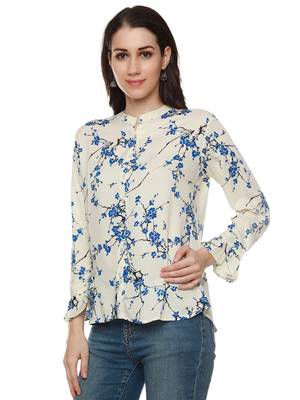 Blue printed viscose rayon party-tops 3