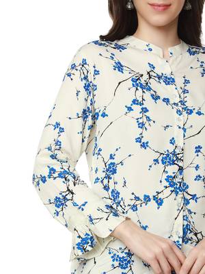 Blue printed viscose rayon party-tops 4