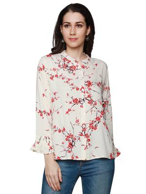 Red printed viscose rayon party-tops 1