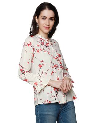 Red printed viscose rayon party-tops 3