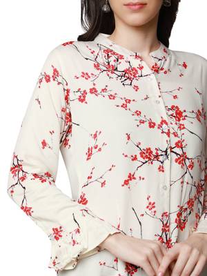 Red printed viscose rayon party-tops 5