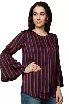 Maroon printed polyester party-tops
