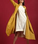 Janasya Mustard woven cotton long-dresses