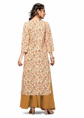 Varyaa Women's Cream Coloured Cotton Jaipuri Printed Kurti (S To XXL-Size) 2