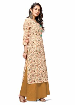 Varyaa Women's Cream Coloured Cotton Jaipuri Printed Kurti (S To XXL-Size) 3